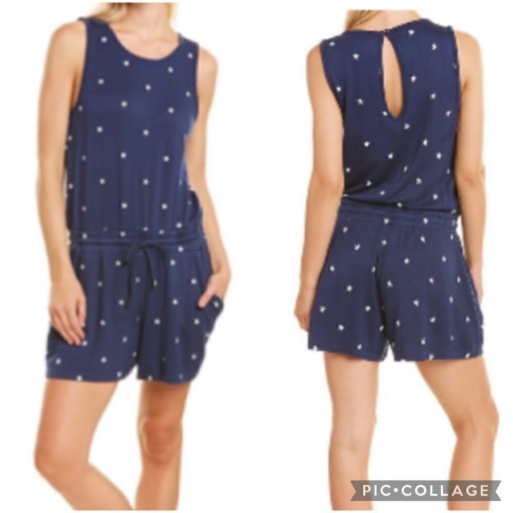 NWT - Splendid Navy Blue with White Embroidered Stars Shorts Romper Size… - Picture 1 of 7